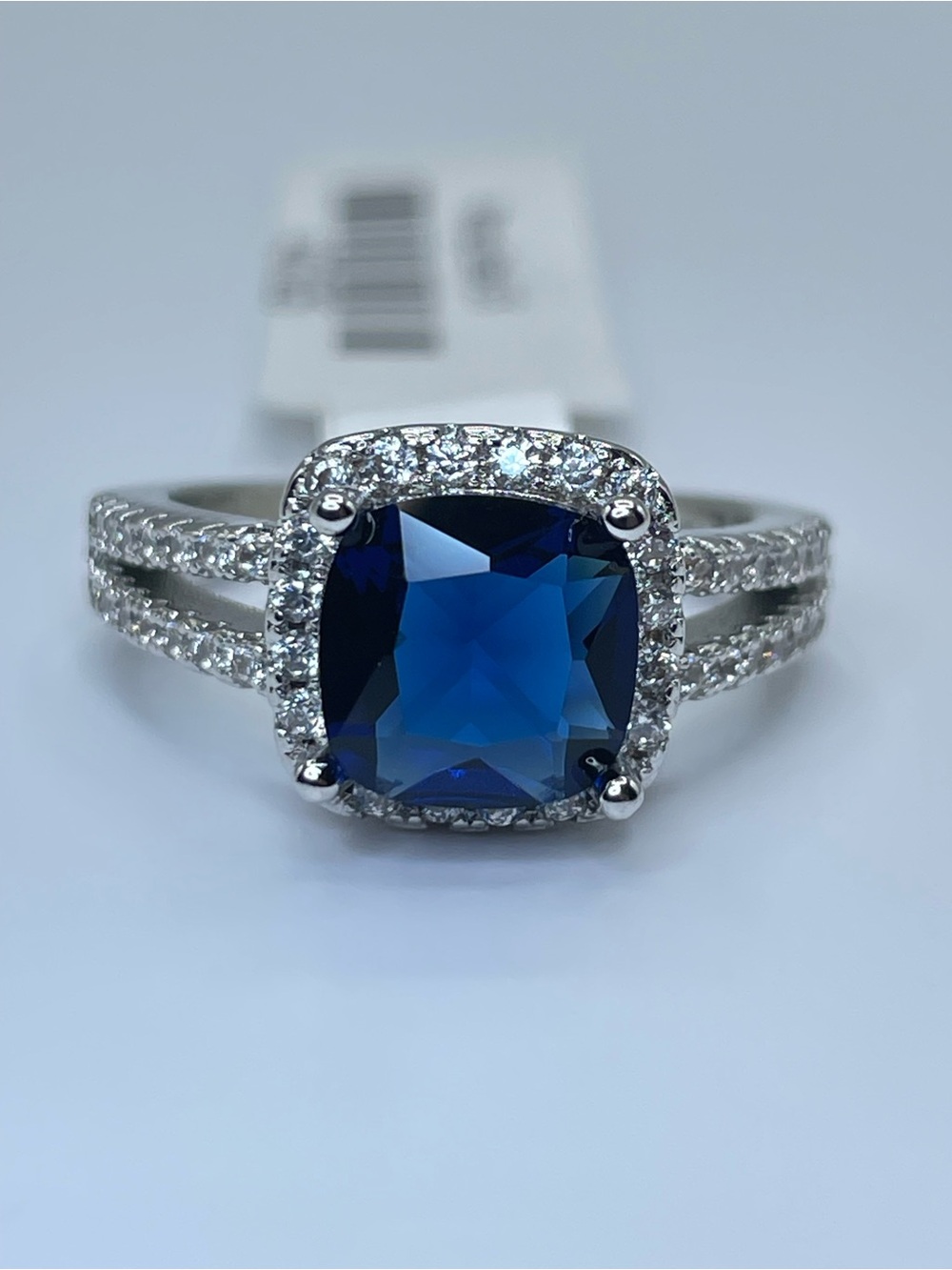 Swarovski Crystal Elements Sapphire Blue Halo Art Deco Ring Sz 5.5